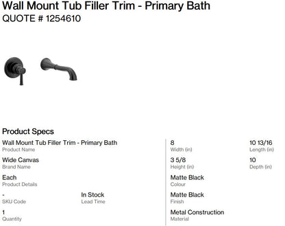 Wall Mount Tub Filler and Valve - Primary Bath ( Back Nine)