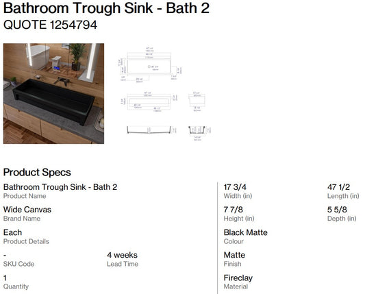 Bathroom Trough Sink with Pop Up Drain - Bath 2 (Back Nine)