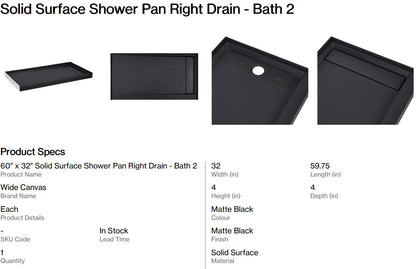 Solid Surface Shower Pan With Round Right Drain  - Bath 2 (Back Nine)