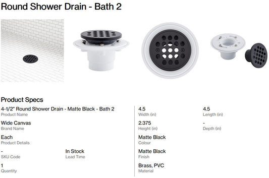 Solid Surface Shower Pan With Round Right Drain  - Bath 2 (Back Nine)