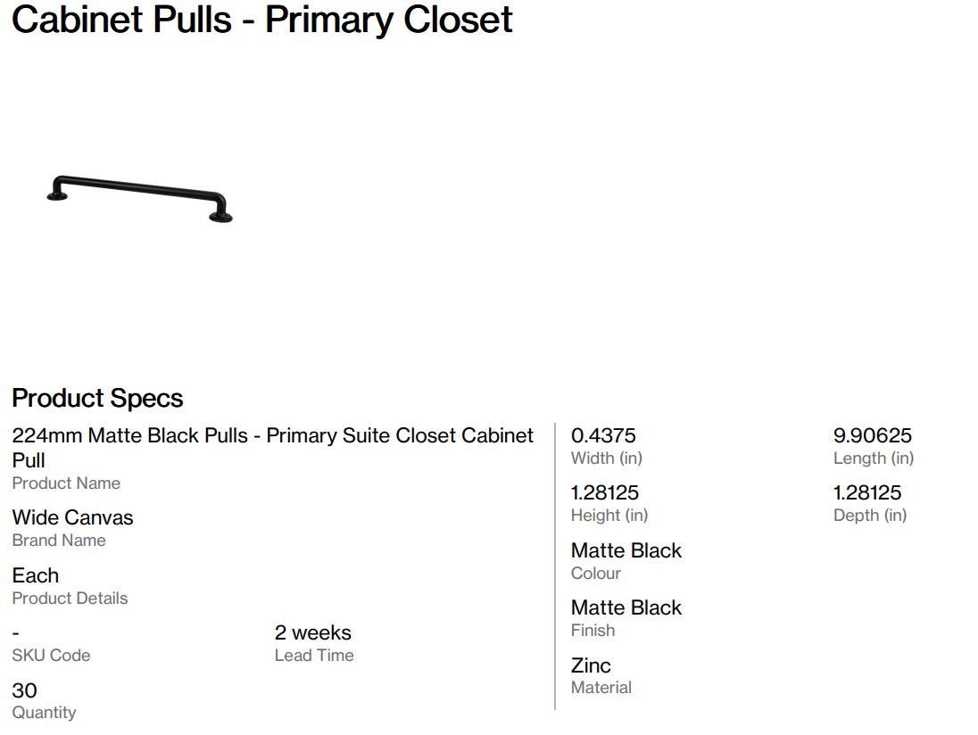 Cabinet Pulls - Primary Closet (Back Nine)