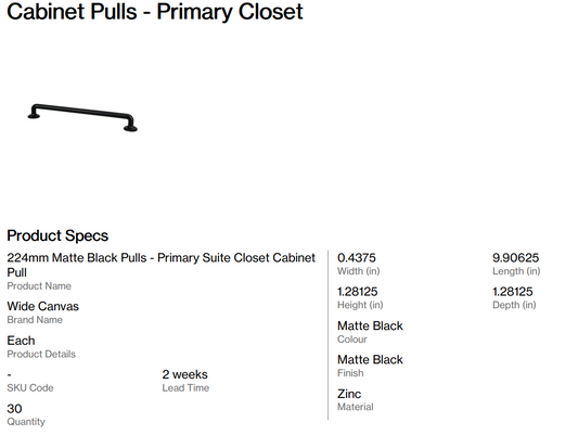 Cabinet Pulls - Primary Closet (Back Nine)