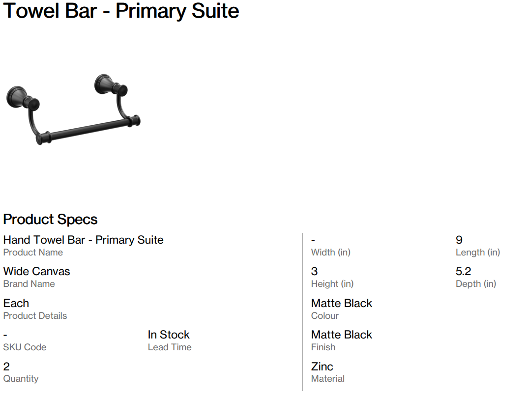 Towel Bar - Primary Suite (Back Nine)