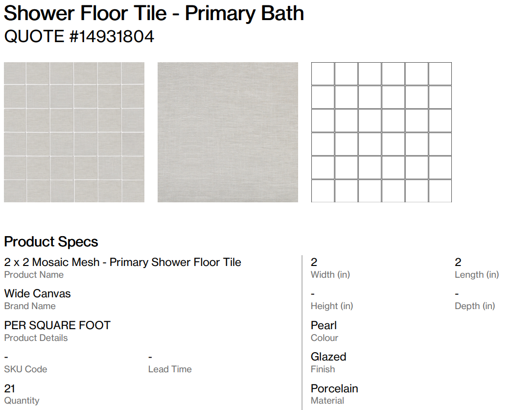 2 x 2 Mosaic Mesh - Primary Shower Floor Tile (Thelin Dr.)
