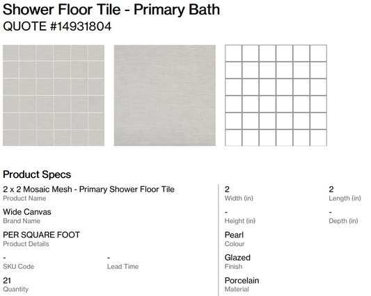 2 x 2 Mosaic Mesh - Primary Shower Floor Tile (Thelin Dr.)