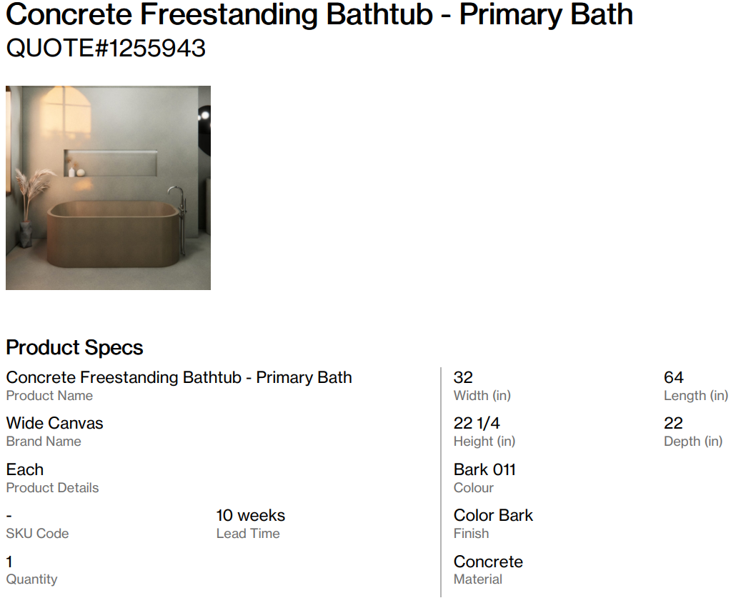 Concrete Freestanding Bathtub - Primary Bath (Back Nine)