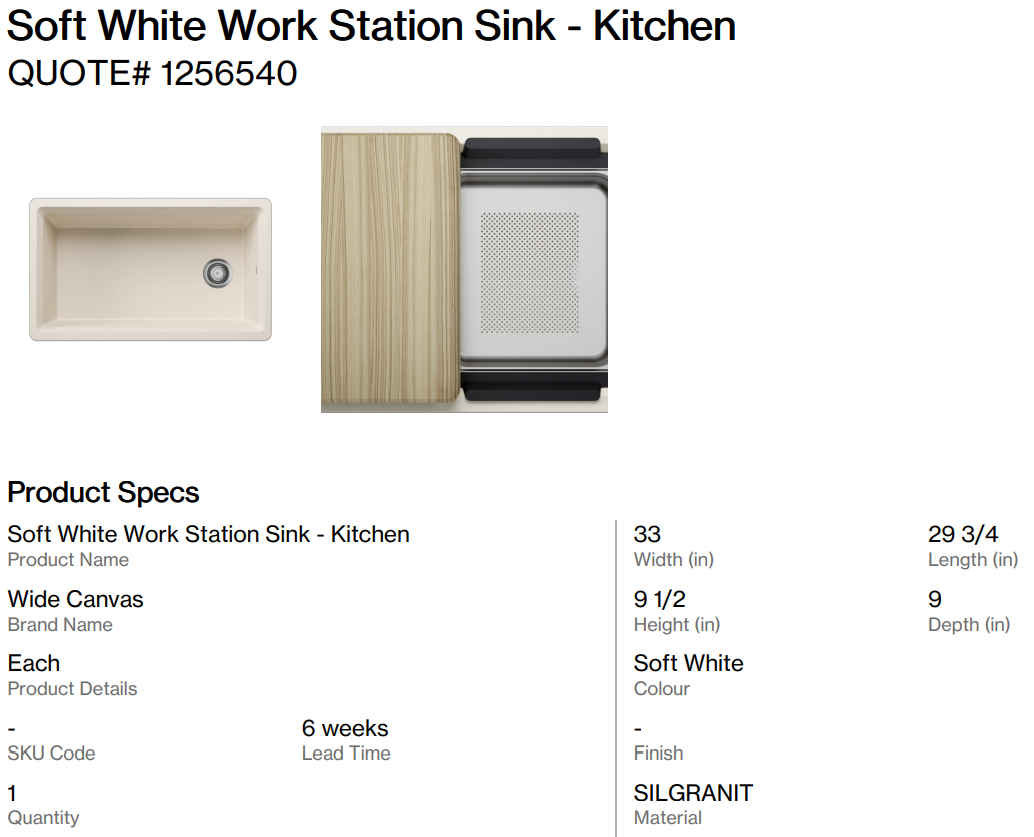 Soft White Work Station Sink + Drain - Kitchen (Back Nine)