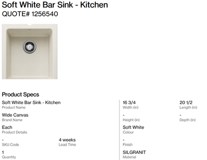 Soft White Work Station Sink + Drain + Grid - Bar Sink (Back Nine)