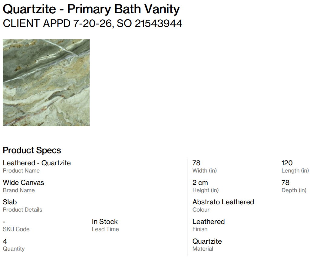 Quartzite - Primary Bath Vanity (Dant Blvd)