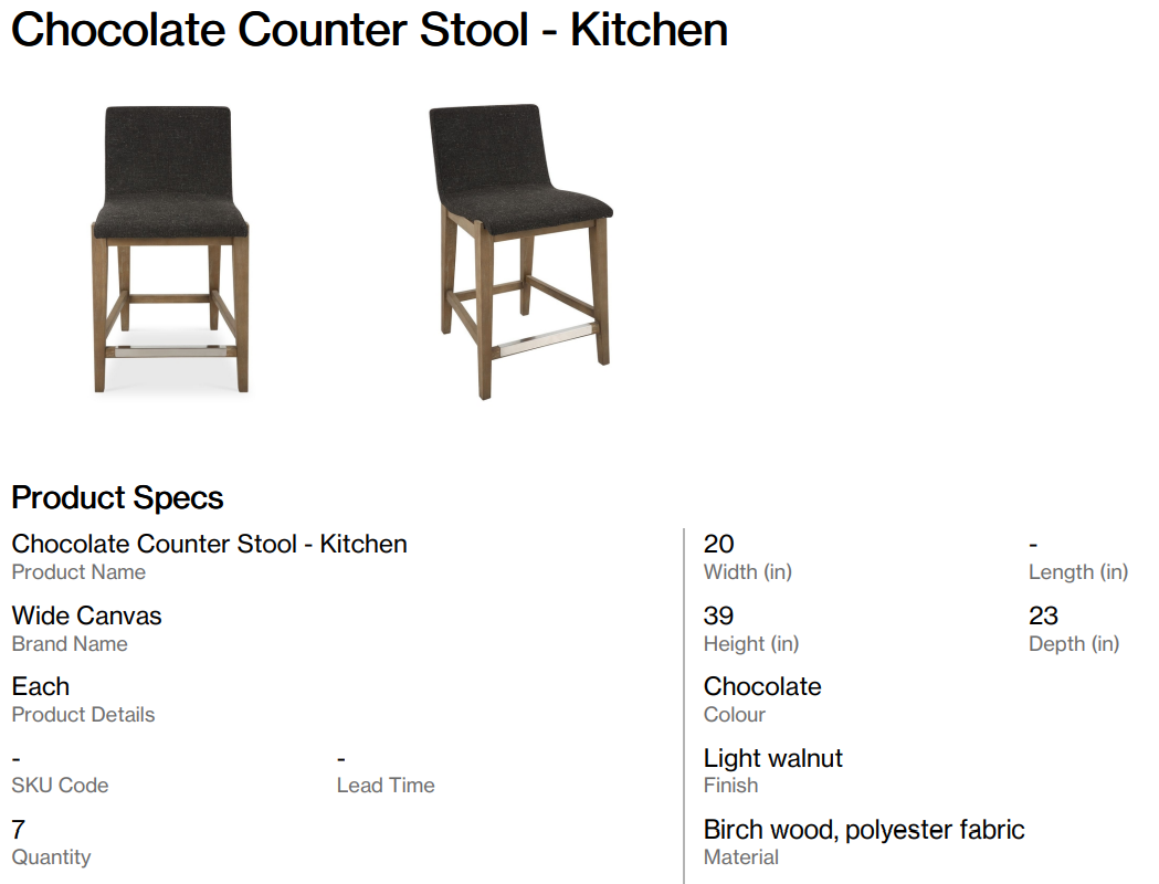 Chocolate Counter Stool - Kitchen (Back Nine)
