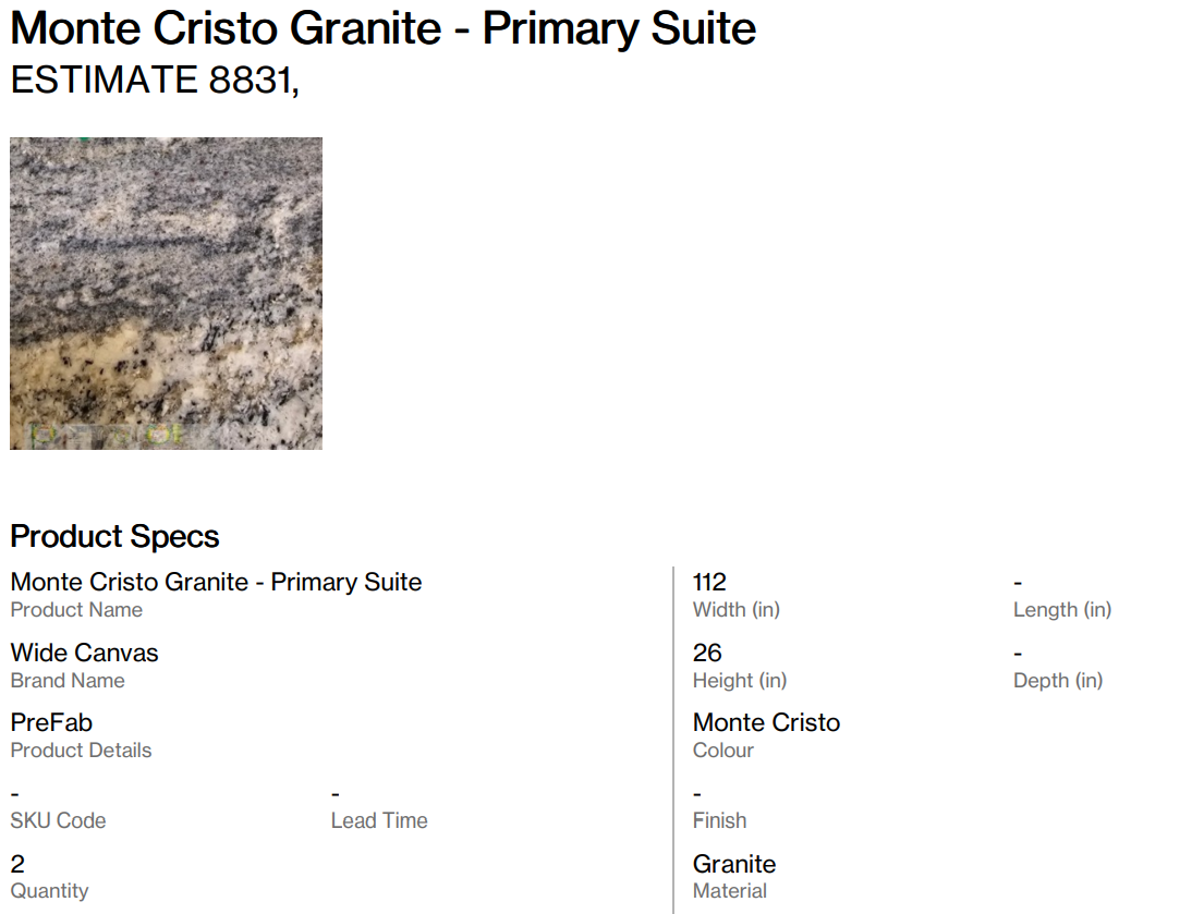 Monte Cristo Granite Prefab Slab and Backsplash - Primary Suite (Back Nine)