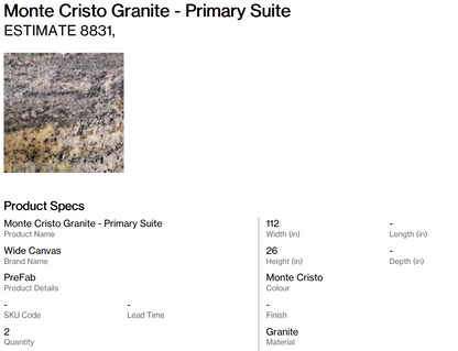 Monte Cristo Granite Prefab Slab and Backsplash - Primary Suite (Back Nine)