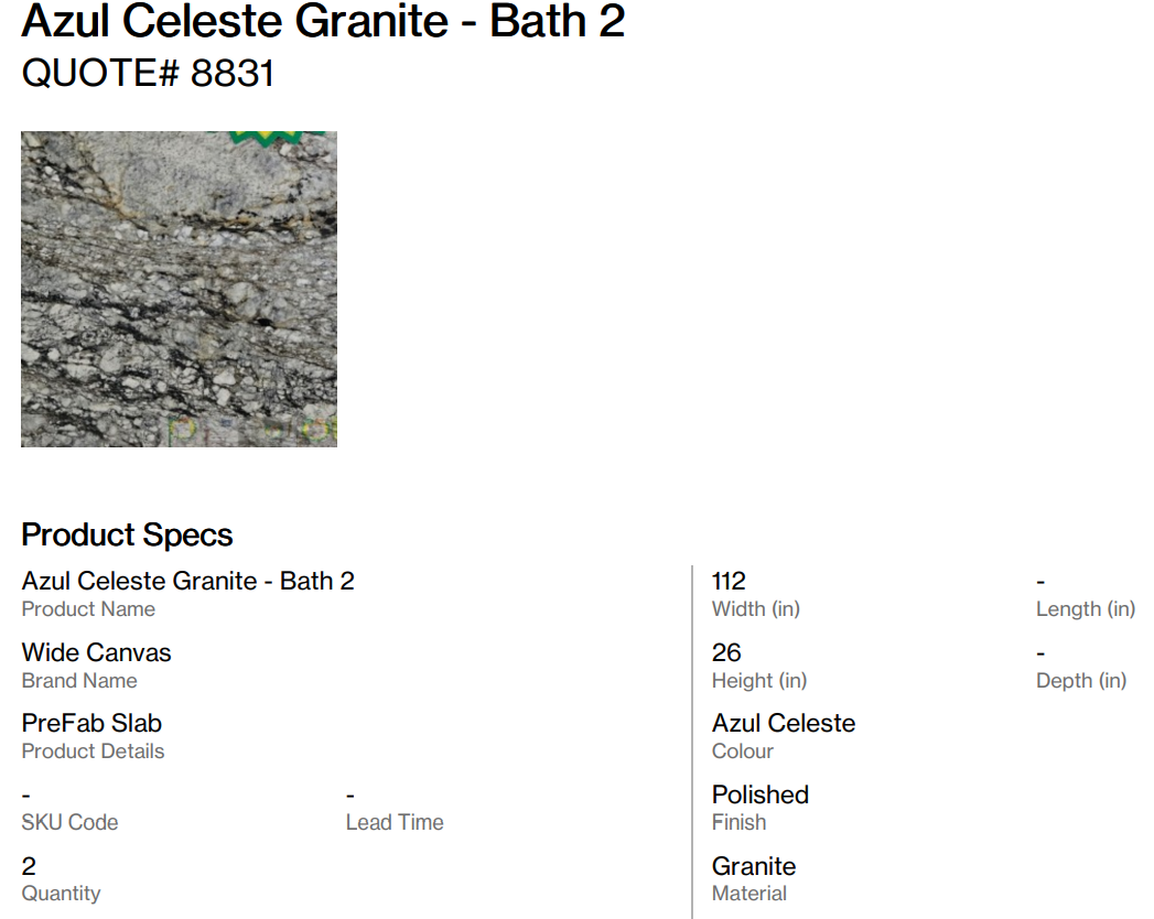 Azul Celeste Granite Prefab and BackSplash - Bath 2 (Back Nine)
