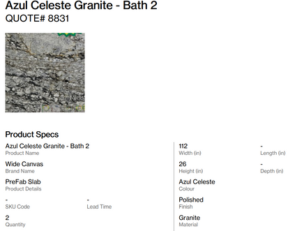 Azul Celeste Granite Prefab and BackSplash - Bath 2 (Back Nine)