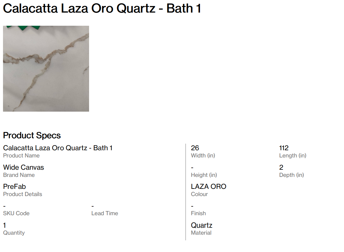 CALACATTA LAZA ORO 26X112  - Bath 1 Countertop (Back Nine)