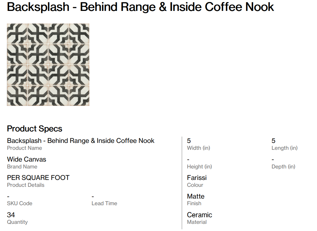 Backsplash - Behind Range & Inside Coffee Nook (Heatheridge)