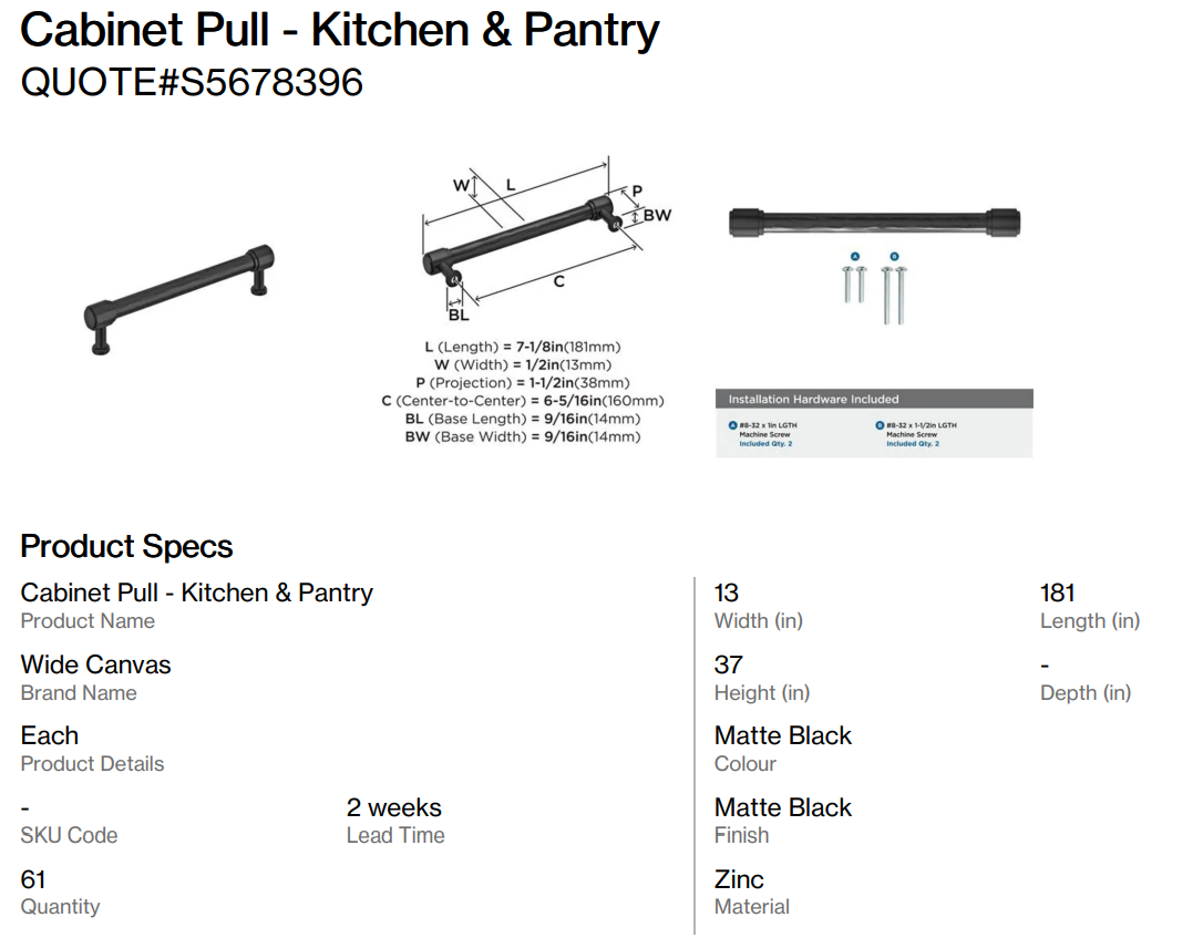Cabinet Pull - Kitchen & Pantry (Back Nine)