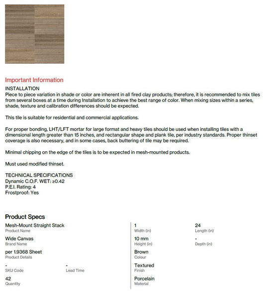 Tile - Behind Bathtub (Bitteroot) - Taxable