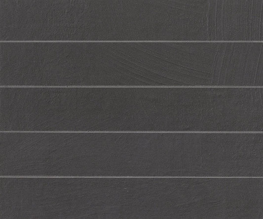 2.5" x 16" Wall tile in color Carbone in a repeated horizontal pattern.