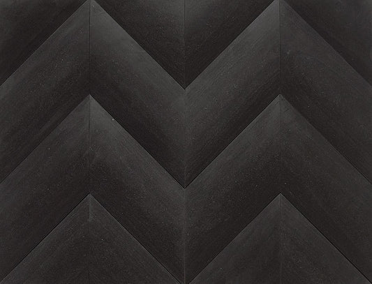 10.5" x 11 black, non-metallic natural stone tile in a chevron pattern.