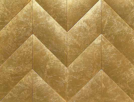 10.5" x 11 Metallic gold natural stone tile in a herringbone pattern.