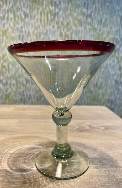 Vintage Handblown Drinking Glass with Cranberry Rims