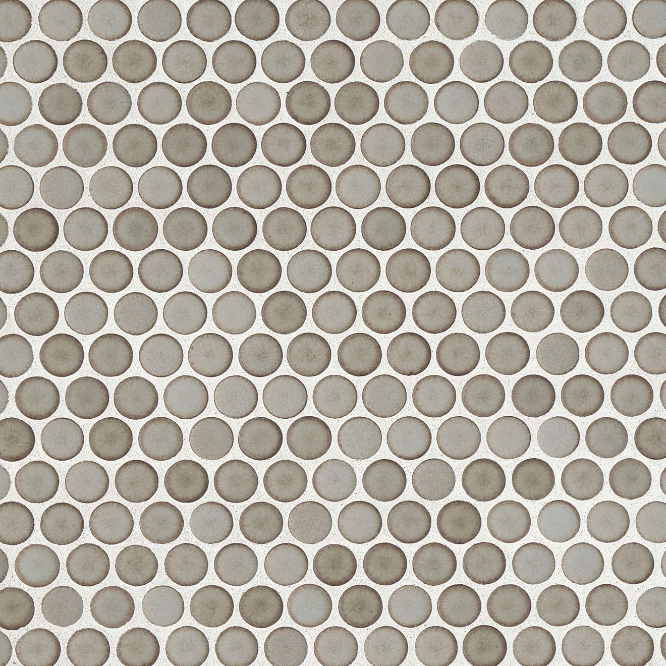 Pumice penny round tile on beige background. 