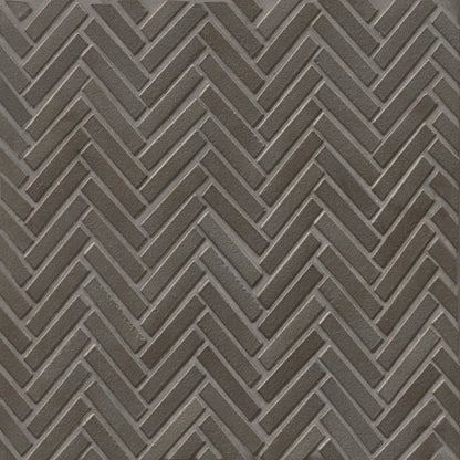 Herringbone tile in the color Metallic on a neutral background. 