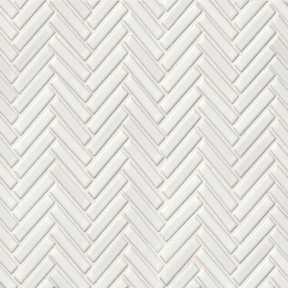 Herringbone tile in the color White on a neutral background. 