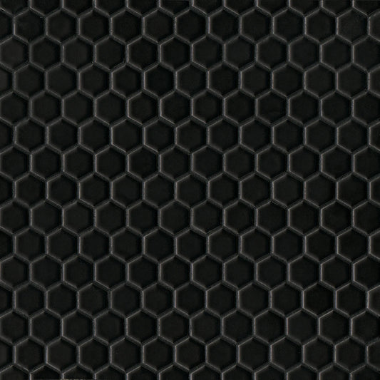 Le Café 1" x 1" Black Matte Hexagon Mosaic Tile