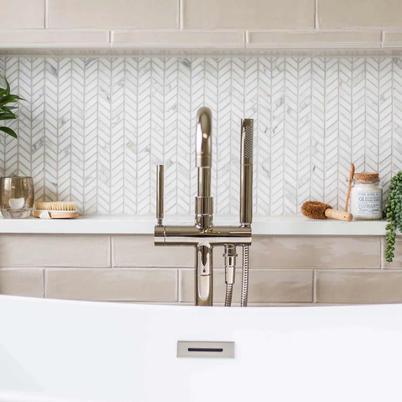 White Carrara Chevron Mosaic Tile
