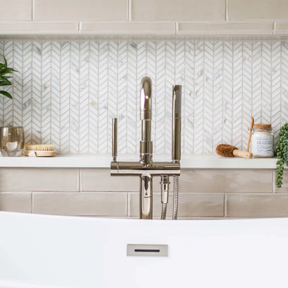 White Carrara Chevron Mosaic Tile
